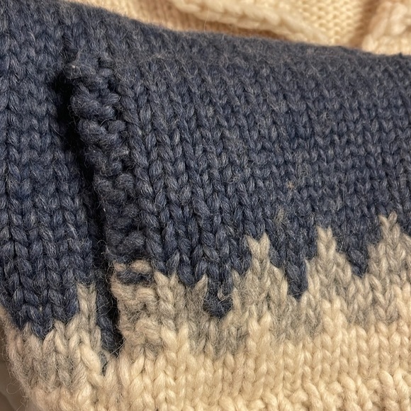 RANDALL COSCO for LONGHOUSE L blue/cream/gray handknit Cowichan wool sweater - Picture 7 of 7